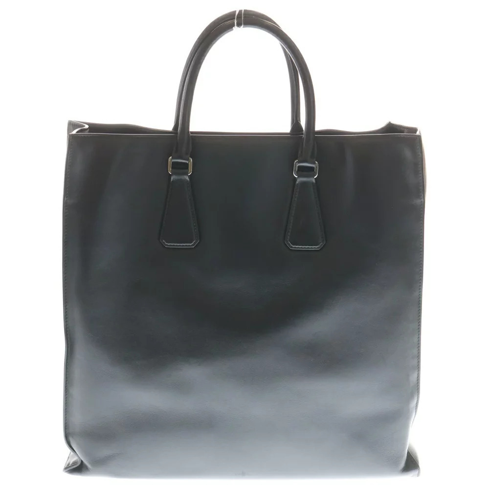 PRADA Triangle Logo Plate Leather Shoulder Handbag Black - Picture 2 of 6